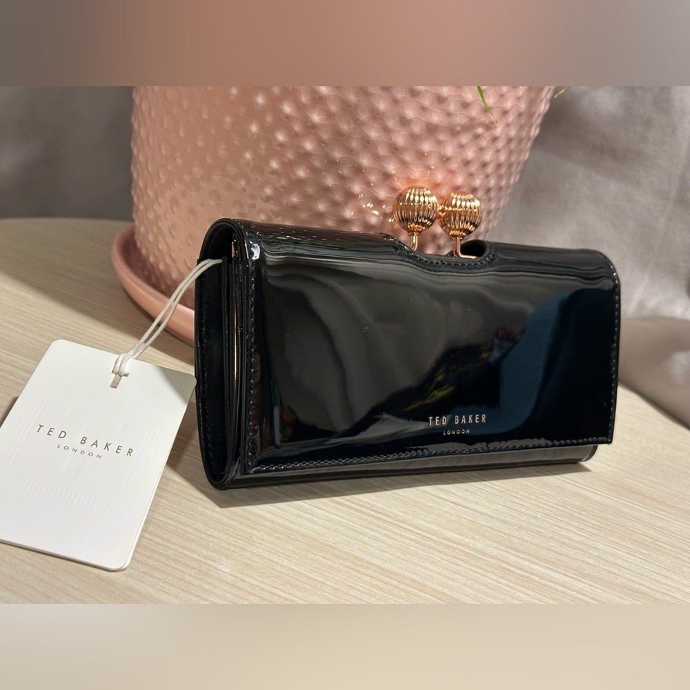 Ted Baker Glossy Patent Leather Wallet with Rose Gold Clasp
